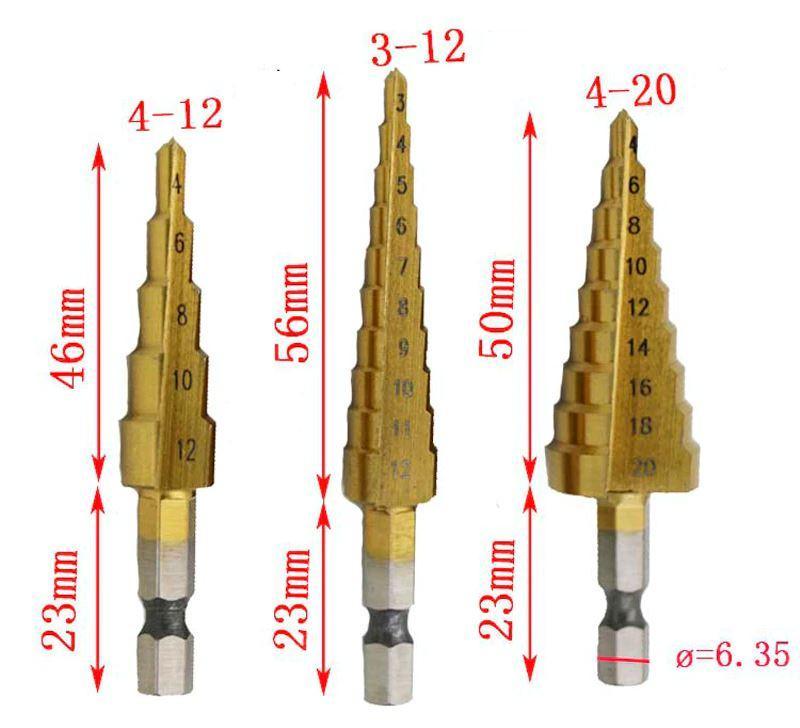 Brocas Escalonadas de Titânio - Kit com 3 Peças - Loja Facilita Lar