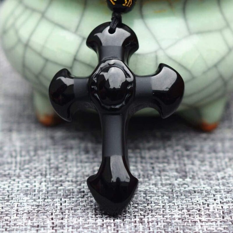 Crucifixo Sagrado em Obsidiana Negra - Arcana - Loja Facilita Lar
